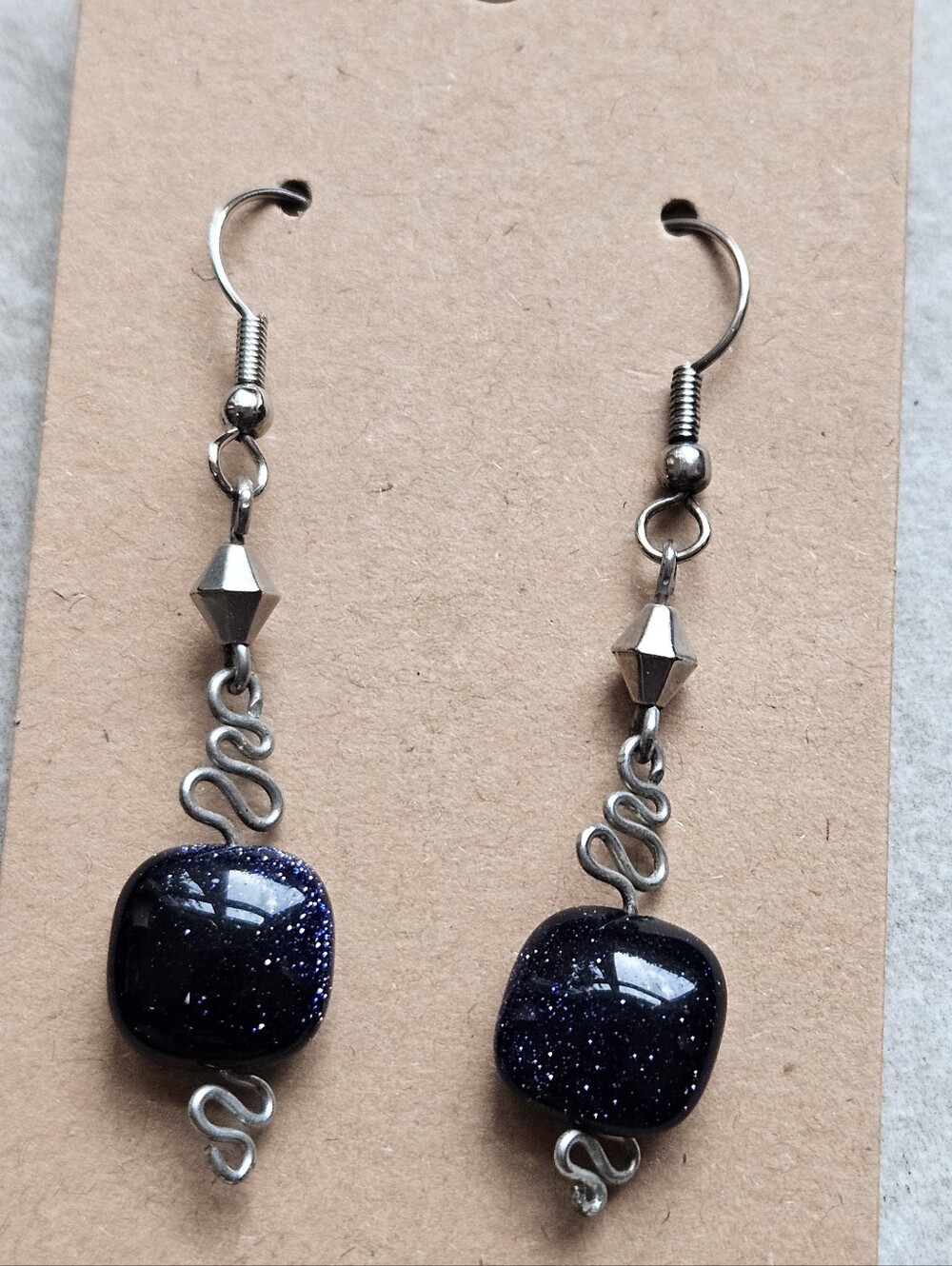 Silver-Plated Blue Goldstone Drop Earrings - Women Jewelry